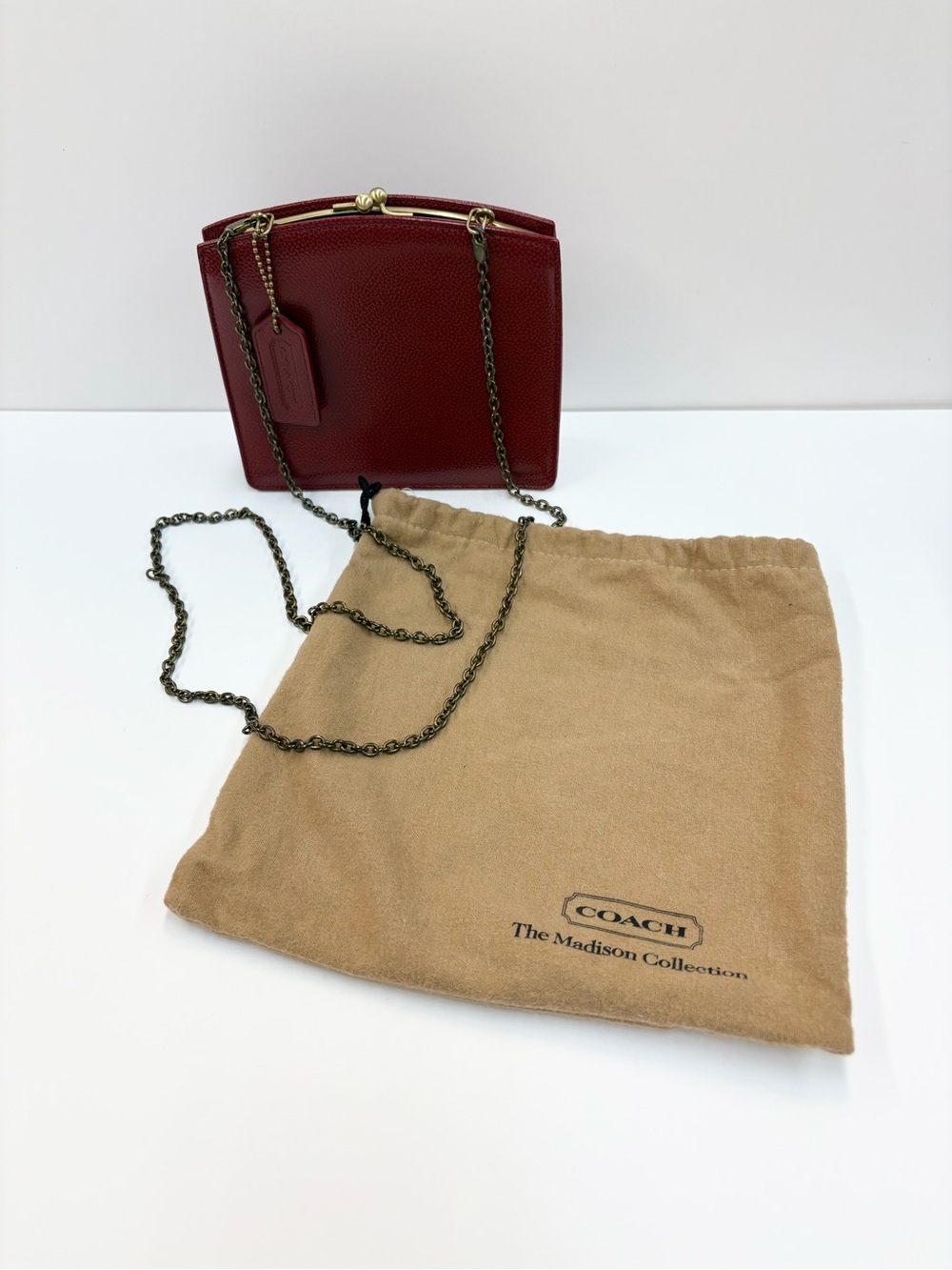Vintage Coach 1995 Madison Tuxedo Bag 4415 Red Leather Kisslock Crossbody